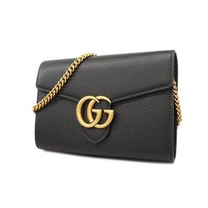 Gucci GG Marmont Chain Shoulder Leather Black Gold Hardware